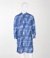 Denim blue mid length kurta with ikat print-EW1091