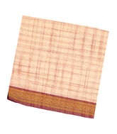 Cream Woven Kadapa Cotton Saree With Checks & Contrast-KN0686