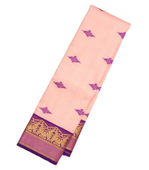 Soft Peach Handloom Kumo Korvai Silk Saree With Japanese Inspired Border & Pallu-KA12632