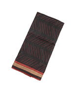 Black Handloom Tussar Silk Saree With Printed Chevron Motifs-TU2706