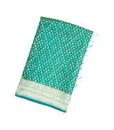 Aquamarine Handloom Organza Satin Soft Silk Saree With Floral Motifs-SO4091