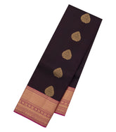 Dark Brown Woven Pure Silk Saree With Buttas & Contrast Border-EC2568