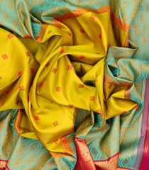 Lime Yellow Handloom Korvai Japan Silk Saree With Japanese Motifs-KA12635