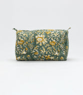 Dark Green Cotton Bagru Printed Toiletry Bag With Zipper-ACS1079