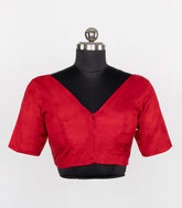 Red Readymade Plain Silk Blouse With Elbow Sleeve-RB5261