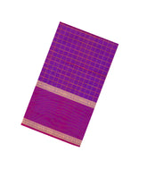 Purple Handloom Silk Cotton Saree With Checks-SC4266