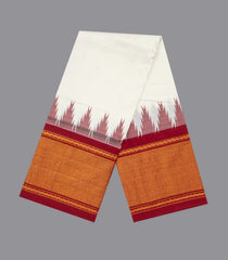 White Handloom Korvai Swami Silk Vasthiram With Crimson Thazampoo Rekku Border 24 x 12