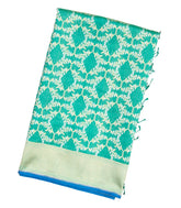 Turquoise Handloom Organza Satin Soft Silk Saree With Floral Jaal Motifs-SO4062