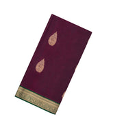 Burgundy Handloom Silk Cotton Saree With Buttas & Zari Border-SC4528