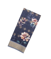 Dark Grey Woven Synthetic Dola Silk Saree With Printed Floral Motifs