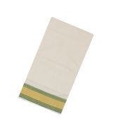Off White Handloom Kerala Cotton Saree With Green Zari Border