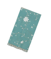 Turquoise Woven Blended Tissue Saree With Embroidered Floral Motifs-EN1854