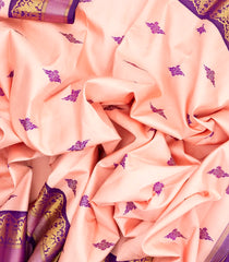 Soft Peach Handloom Kumo Korvai Silk Saree With Japanese Inspired Border & Pallu-KA12632