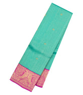 Aquamarine Handloom Korvai Kanchipuram Silk Saree With Stripes & Buttas-KA16134