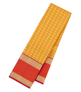 Mustard Handloom Korvai Kanchipuram Silk Saree With Floral Checks-KA16583