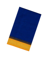 Dark Blue Handloom Korvai Silk Cotton Saree With Mustard Temple Border-SC3826