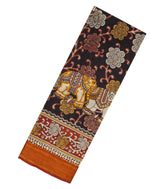 Black Blended Silk Saree With Kalamkari Elephant Print