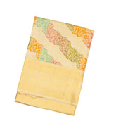 Beige Handloom Kanchipuram Tissue Silk Saree With Meena Floral Motifs