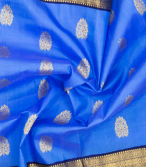 Azure Blue Handloom Mayil Thuttham Korvai Silk Saree With Meena Buttas-KA16398