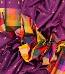 Multicolour Checks Handloom Natural Dyed Muppagam Silk Saree -KA12628