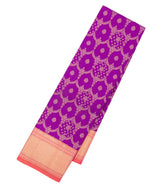 Purple Handloom Kanchipuram Silk Saree With Floral Jaal Motifs-KA14544