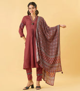 Embroidered Brown Kurta Set