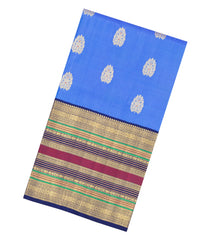 Azure Blue Handloom Mayil Thuttham Korvai Silk Saree With Meena Buttas-KA16398