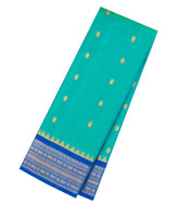Turquoise Handloom Gadwal Silk Saree With Buttas & Contrast Temple Border-GA0298