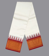 White Handloom Korvai Swami Silk Vasthiram With Crimson Thazampoo Rekku Border 24 x 12