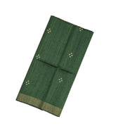 Bottle Green Handloom Dupion Silk Saree With Printed Bird Pallu-DS0495