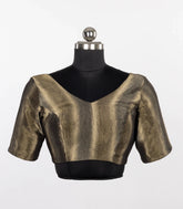 Black Metallic Tissue V-Neck Blouse-RB5273