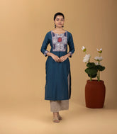 Blue & Grey Printed Kurta-KR0849