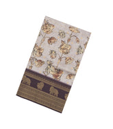 Taupe Printed Synthetic Dupion Saree With Zari Stripes & Brown Border-SY0235