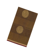 Dark Beige Handloom Village Cotton Saree With Buttas-VC1652