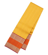 Mustard Handloom Korvai Kanchipuram Silk Saree With Diagonal Zari Stripes-KA16603