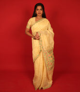 Yellow Woven Art Chanderi Silk Saree With Floral Motifs-BL3926