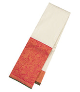 White Handloom Korvai Kanchipuram Silk Saree With Stripes & Contrast Border-KA13490