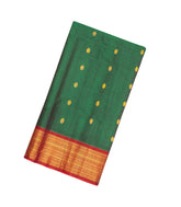 Dark Green Handloom Gadwal Silk Cotton Saree With Contrast Border-GA0173
