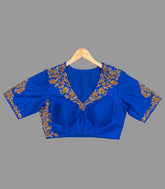 Blue & Gold Festive Embroidered Blouse -RB5110