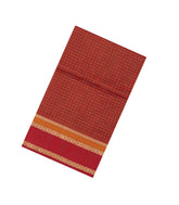 Red Handloom Silk Cotton Saree With Checks-SC4253