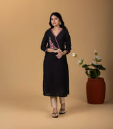 Black Festive Embroidered Kurta-KR0854