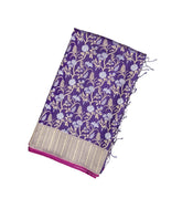 Magenta Handloom Organza Satin Soft Silk Saree With Floral Vine Motifs-SO4063