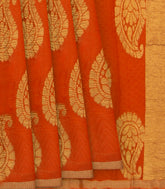 Orange Handwoven Benares Silk Saree -Orange