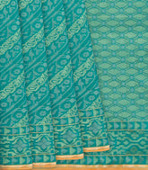 Cyan Handwoven Banarasi Silk Saree With Diagonal Vine Motifs