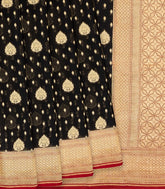 Black Handwoven Banarasi Khaddi Georgette Saree With Maroon Border-Black