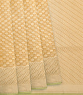 Sandal Handwoven Banarasi Cotton Saree With Flower Motifs-Sandal