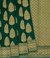 Dark Green Banarasi Khaddi Georgette Saree With Floral Motifs-Dark Green