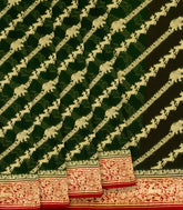 Dark Green Banarasi Khaddi Georgette Saree With Diagonal Stripes-Dark Green