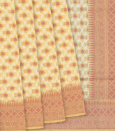 Sandal Handloom Banarasi Cotton Saree With Floral Jaal Motifs-Sandal
