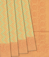 Cardamom Green Handloom Banarasi Cotton Saree With Chevron Motifs-Cardamom Green